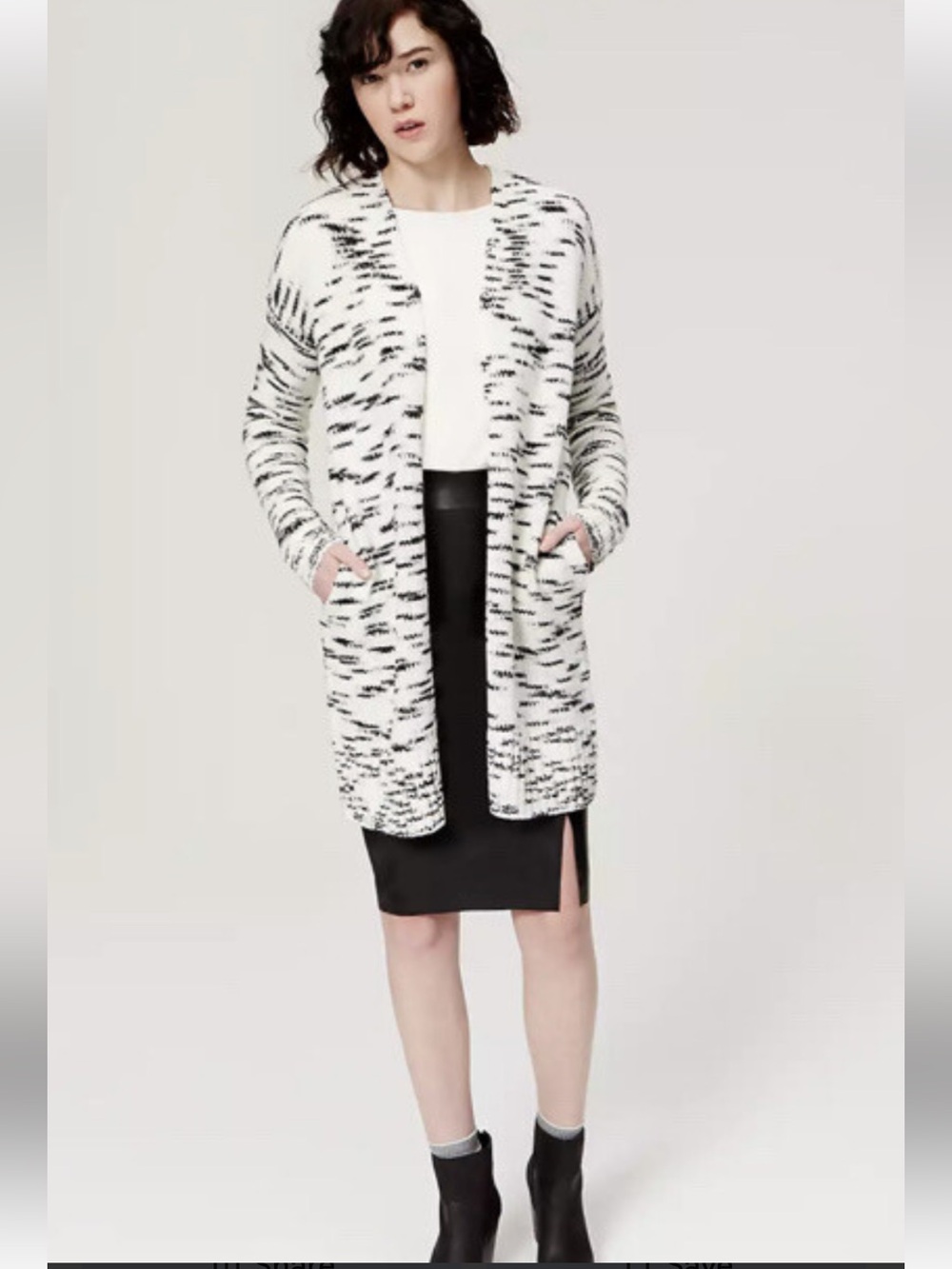 LOFT Black and White Marled space dye Open-Front Cardigan size S